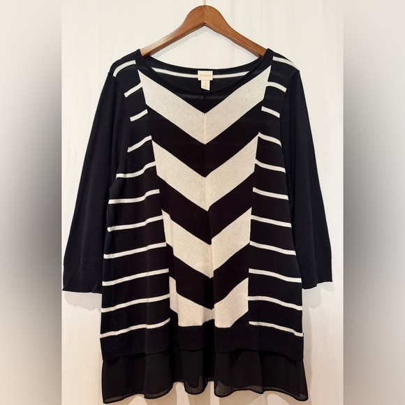 Chico's Tops - Chico's Cotton Rayon Blend Tunic Extra Soft & Light w. Chiffon Hem Sz 3 (XL /16)